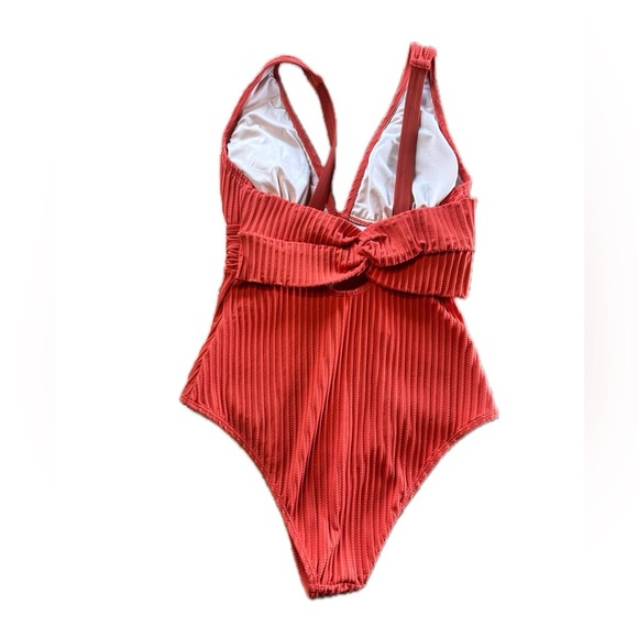 CUPSHE Ginger Ribbed & Ruched One-Piece Orange swimsuit size Medium - Picture 9 of 11